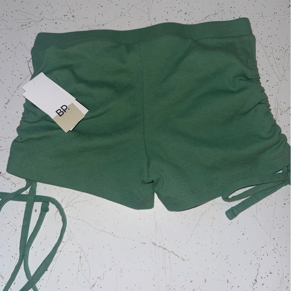 BP Studio Green Ribbed Ruched Drawstring Shorts XS NWT